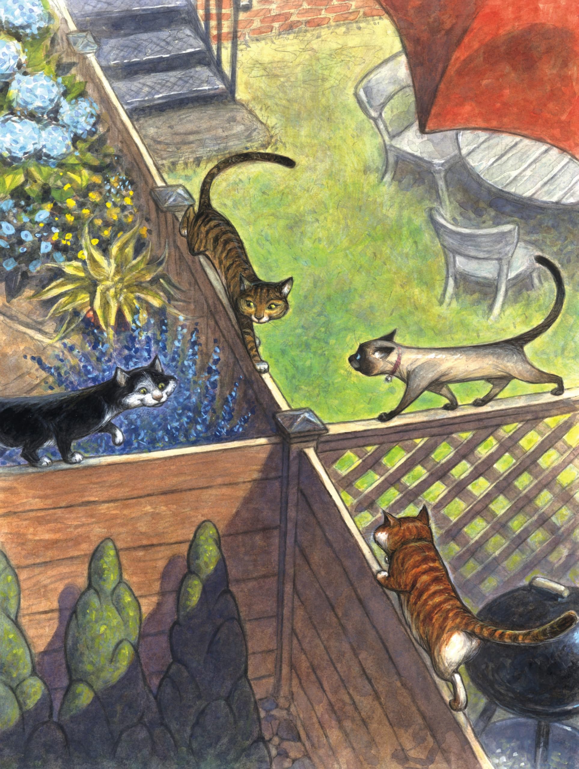 New York Puzzle Company - Peter de Sève Good Fences - 1000 Cat Piece Jigsaw Puzzle by Peter de Sève