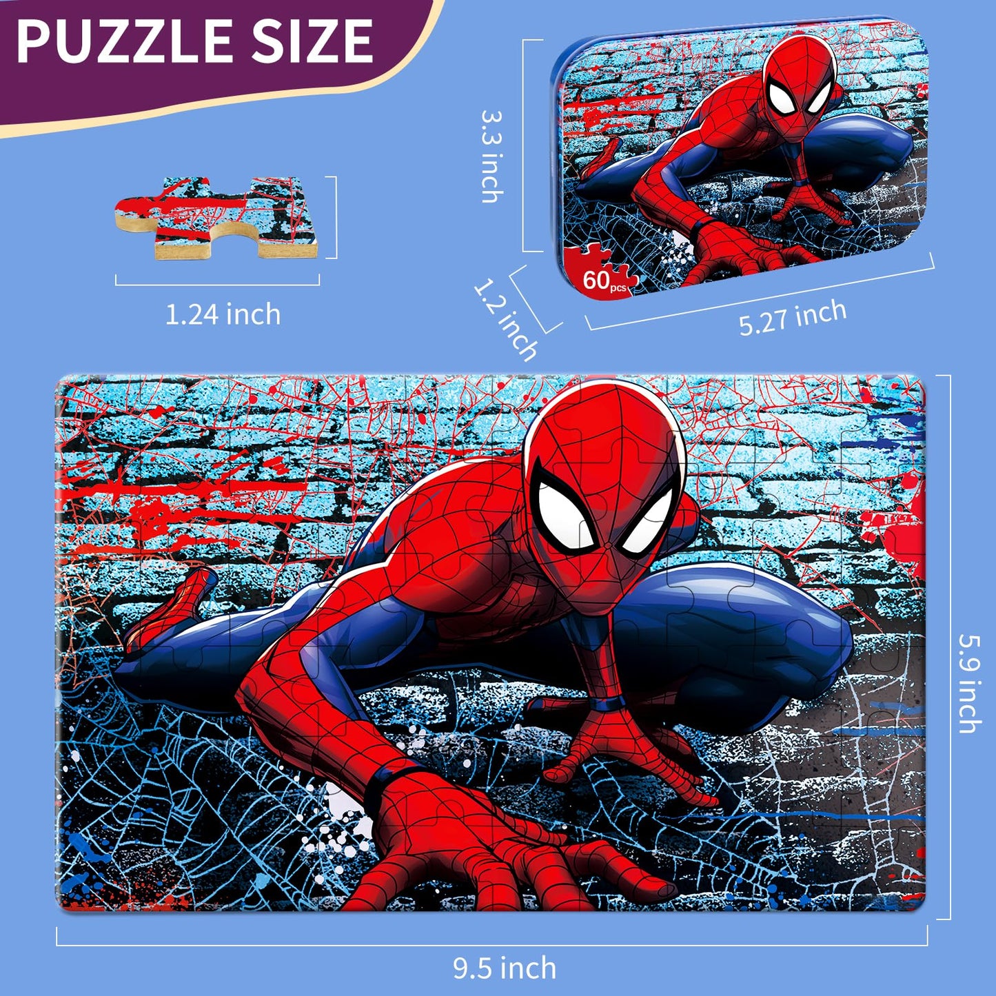 Kids Puzzles Ages 3-8, 60 Pieces Jigsaw Puzzles in Metal Box, Educational Learning Toys for Boys and Girls, Premium Puzzle Games, Kids Puzzle Gift