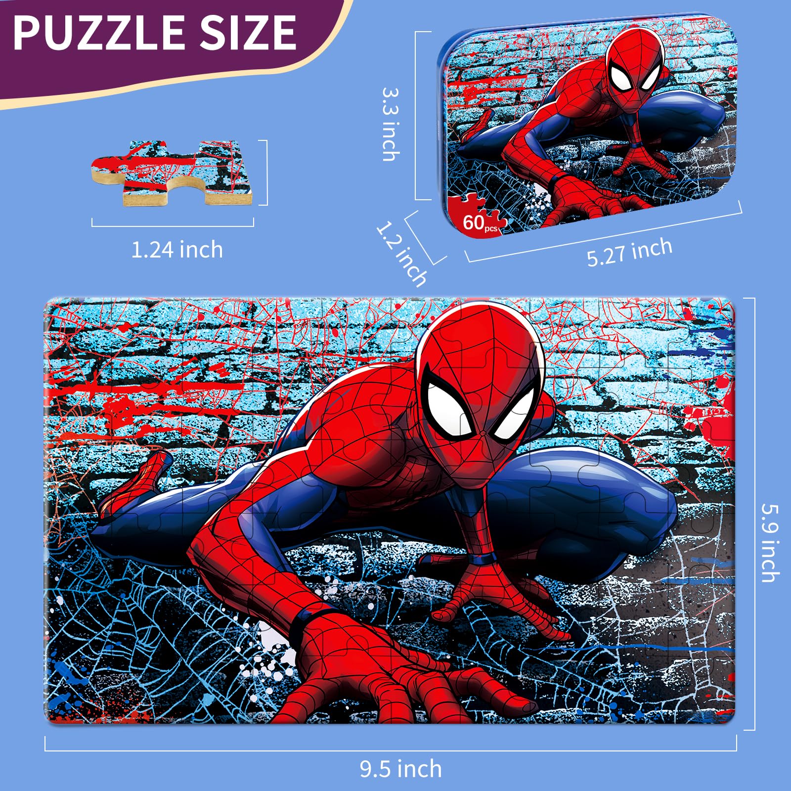 Kids Puzzles Ages 3-8, 60 Pieces Jigsaw Puzzles in Metal Box, Educational Learning Toys for Boys and Girls, Premium Puzzle Games, Kids Puzzle Gift