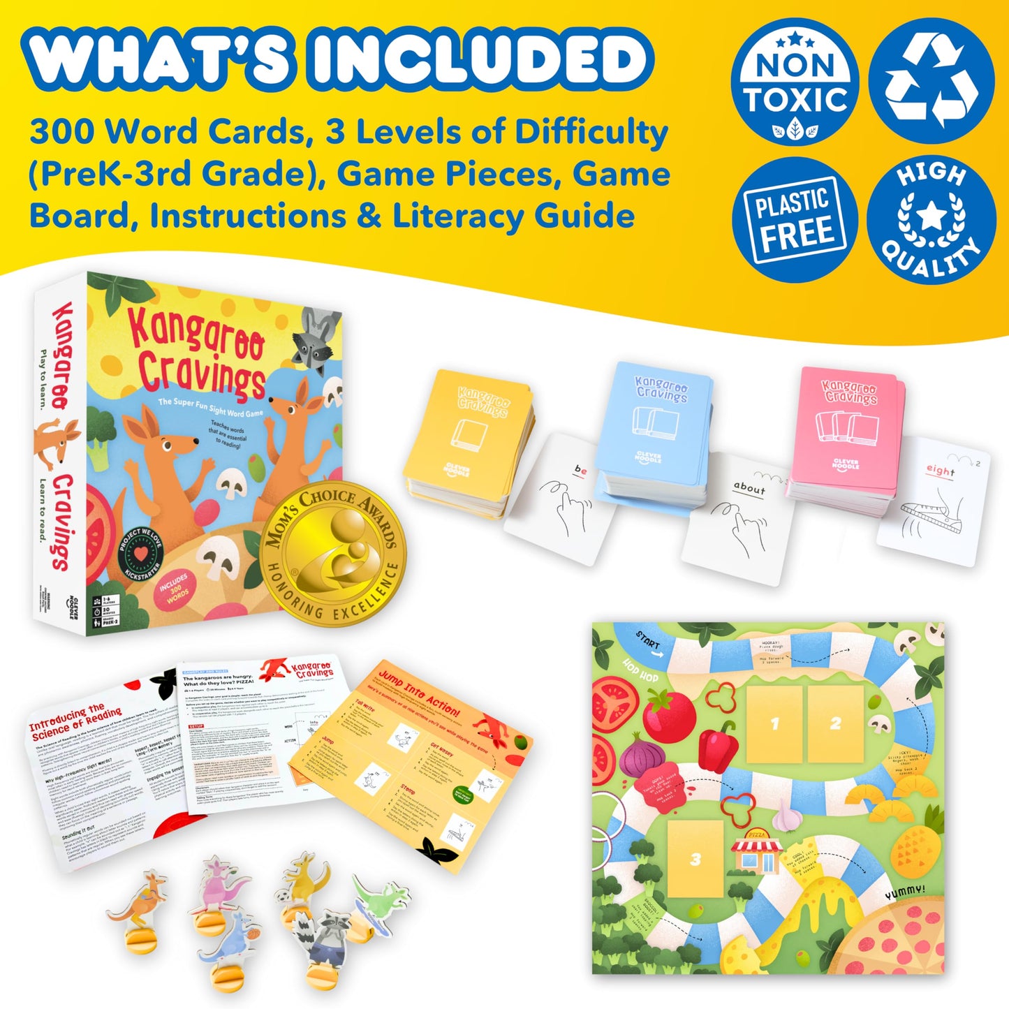 Kangaroo Cravings Learn to Read 300 High-Frequency Sight Words Board Game - Fun Learning Resource & Word Game for Kids Ages 4-9 - Parent & Teacher