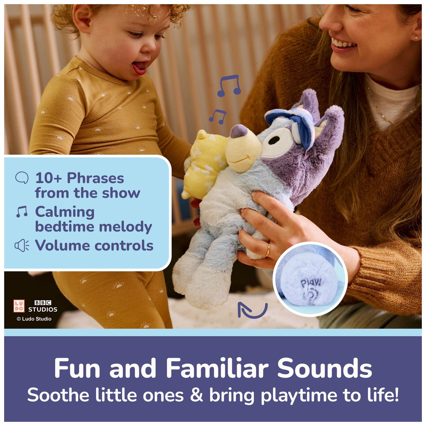 GUND Bedtime Bluey 13-Inch Interactive Talking Musical Plush Toy for Babies