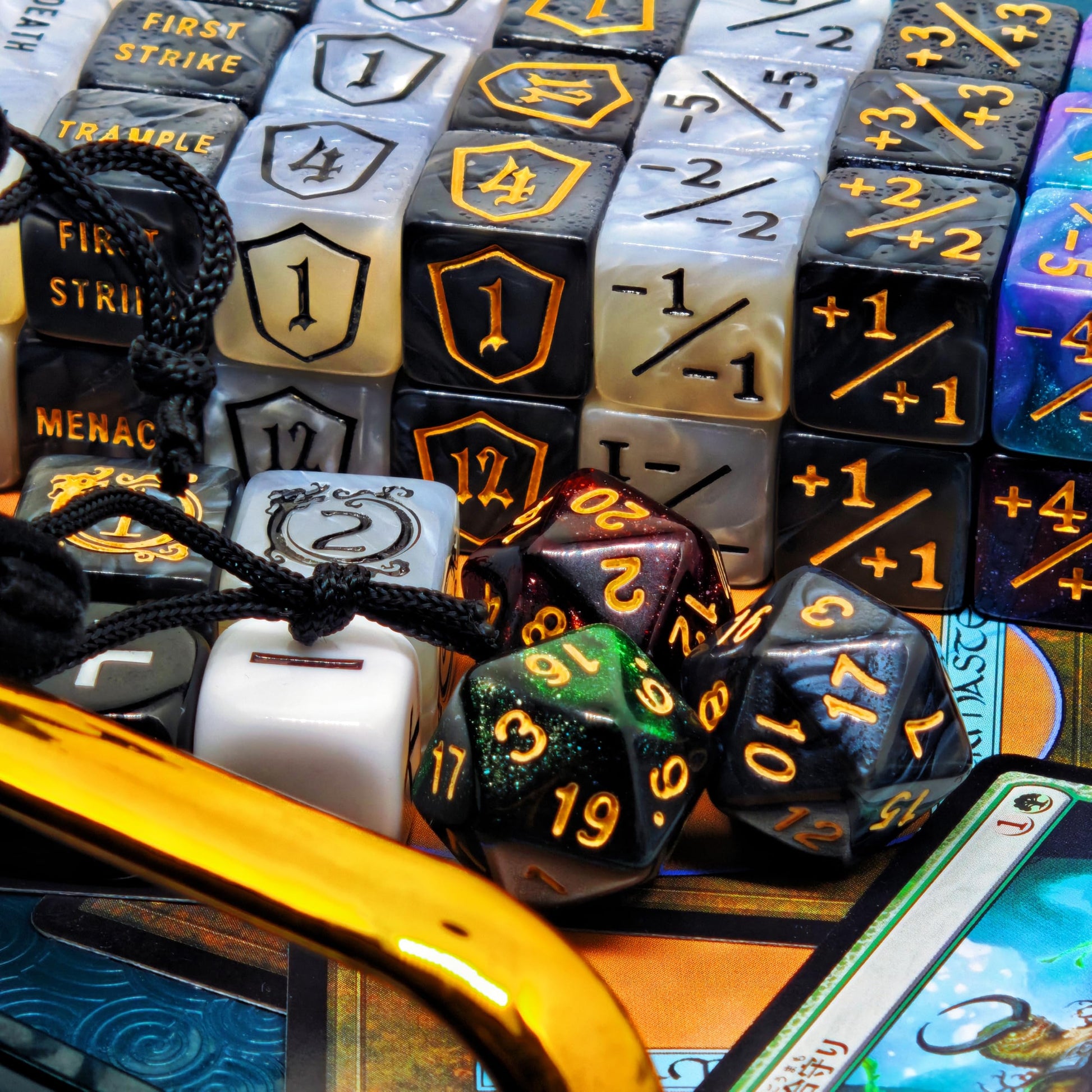 67 PCS MTG Counter Dice Set - Ability Keyword Counters, -1/+1 & Shield Life Counters, Creature Stat Buffs, Colorful D6 Dice, Dragon Design Dice