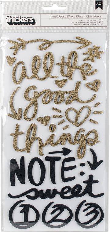 AMERICAN CRAFTS 343891 All The Good Things Phrase/Glitter Foam Vicki Boutin Thickers Stickers 5.5"X11" 2/Pkg