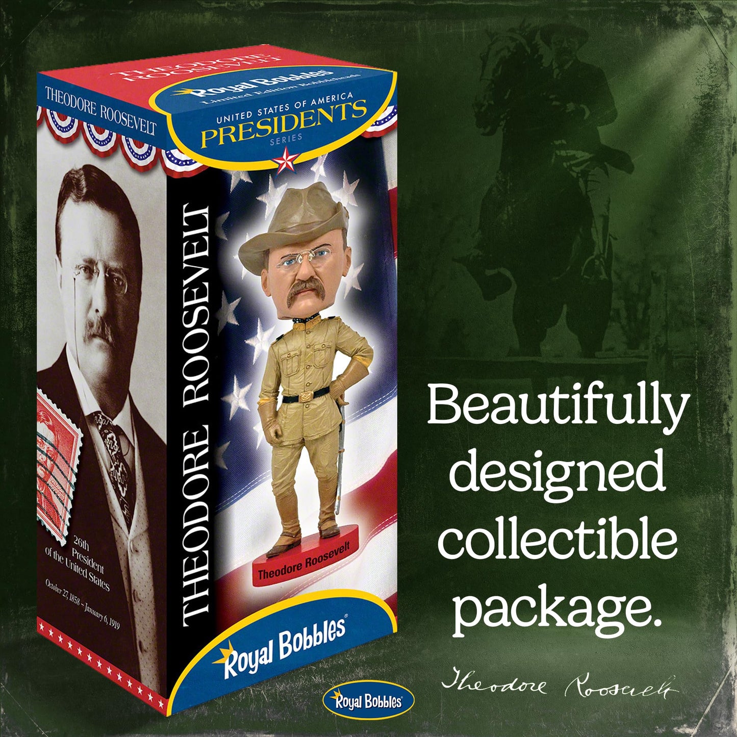 Royal Bobbles Theodore “Teddy” Roosevelt, 26th President of the United States - American History Anniversary Bobblehead - 8.5 Inches Tall