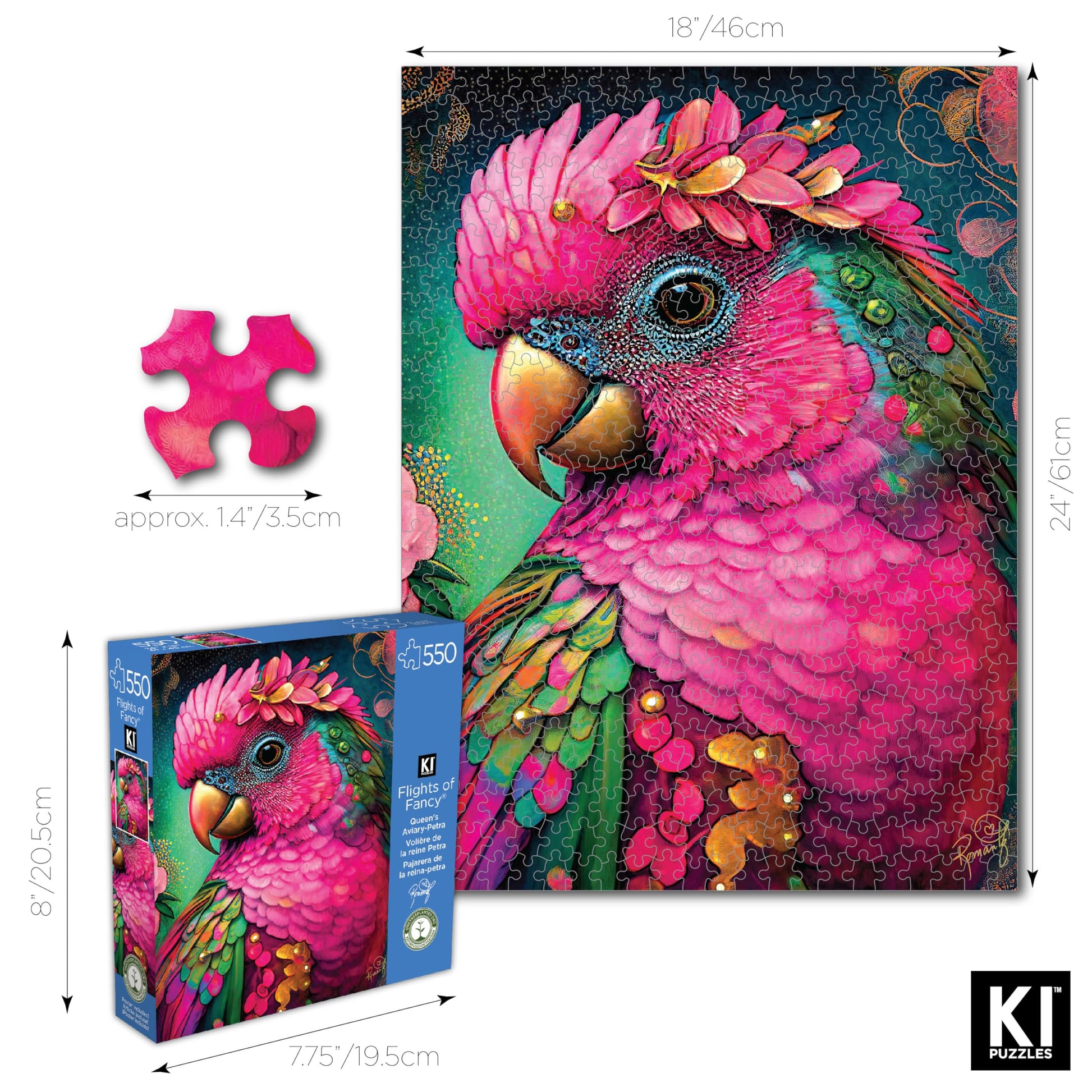 550 Piece Puzzle for Adults - Hard, Difficult, Challenging Jigsaw - Queen's Aviary by Petra - RomantzArt Bird Puzzle - 24x18 Inches