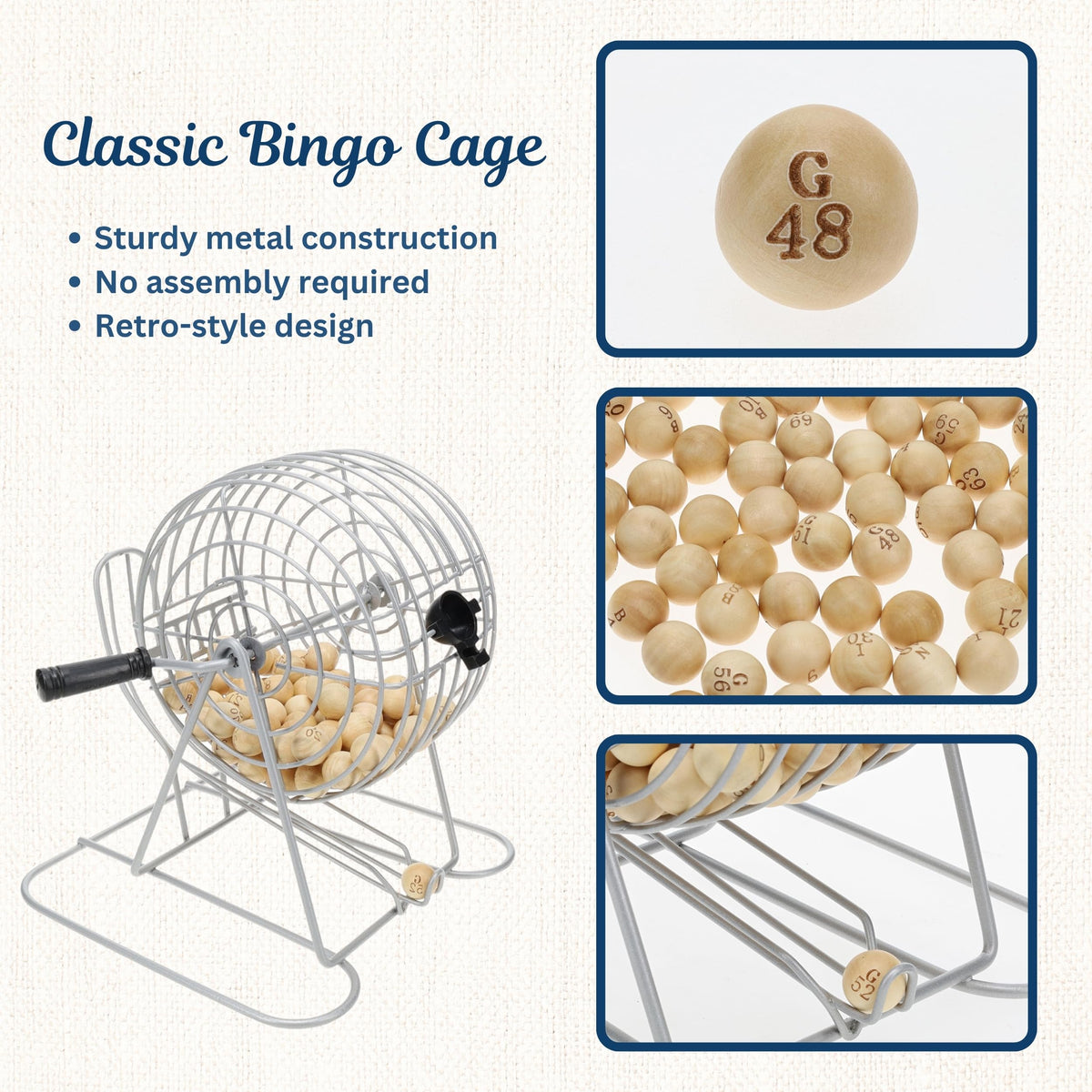 WE Games Retro Bingo Game Set with Metal Rotary Cage, Deluxe Wooden Master Board, Wood Balls, Party Games for Families, Fairs, and Churches