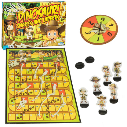 Dinosaur Snakes and Ladders Preschool Game - No Reading Required - Early Learning Basic Couting Game for Kids Ages 3 and up - for 2 to 6 Players by