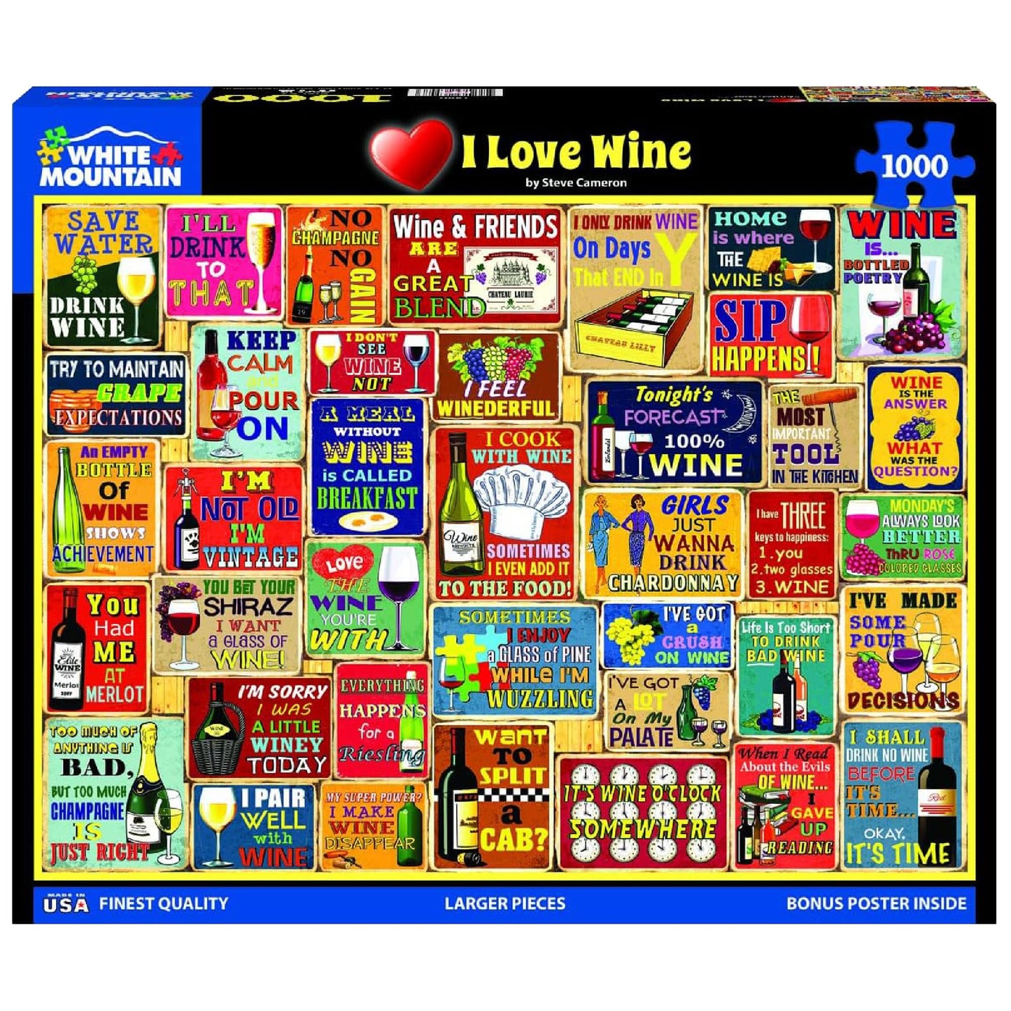 White Mountain 1000 Piece Jigsaw Puzzle Funny Sayings Collage, I Love Wine