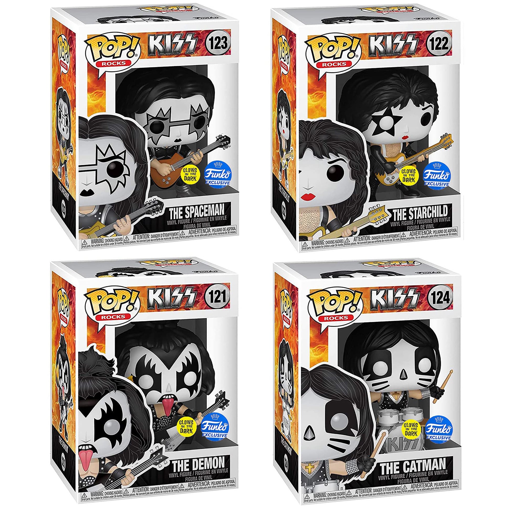 Funko POP! KISS: Band Set - Glow in the Dark Collectible Set - Online Exclusive - The Spaceman, The Starchild, The Demon, The Catman