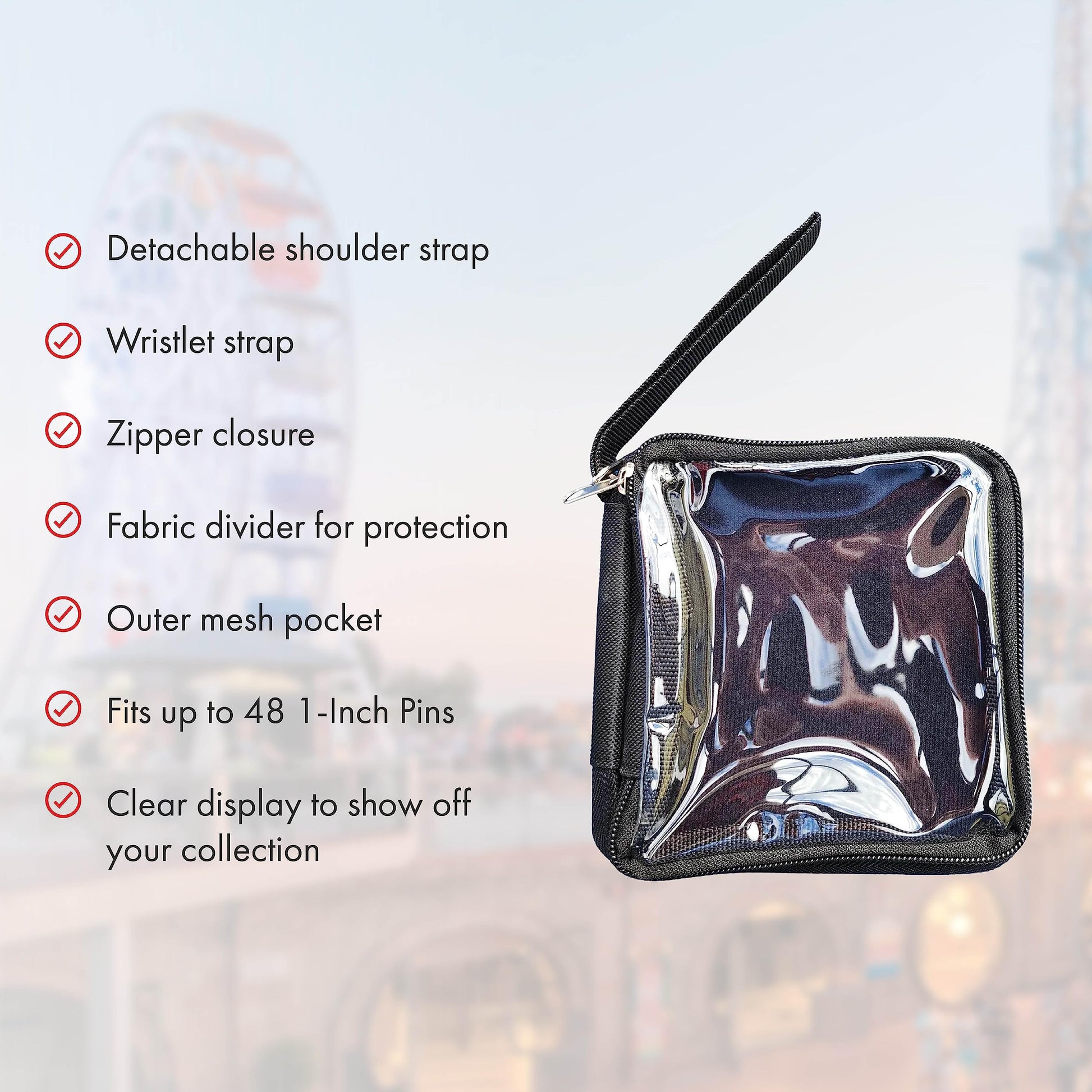 PinFolio Mini Show Pin Display Bag, Lightweight & Compact Mini Sports Pin Book with Carry Strap for Easy Trading Up to 48 1-Inch Enamel Pins (Pink &