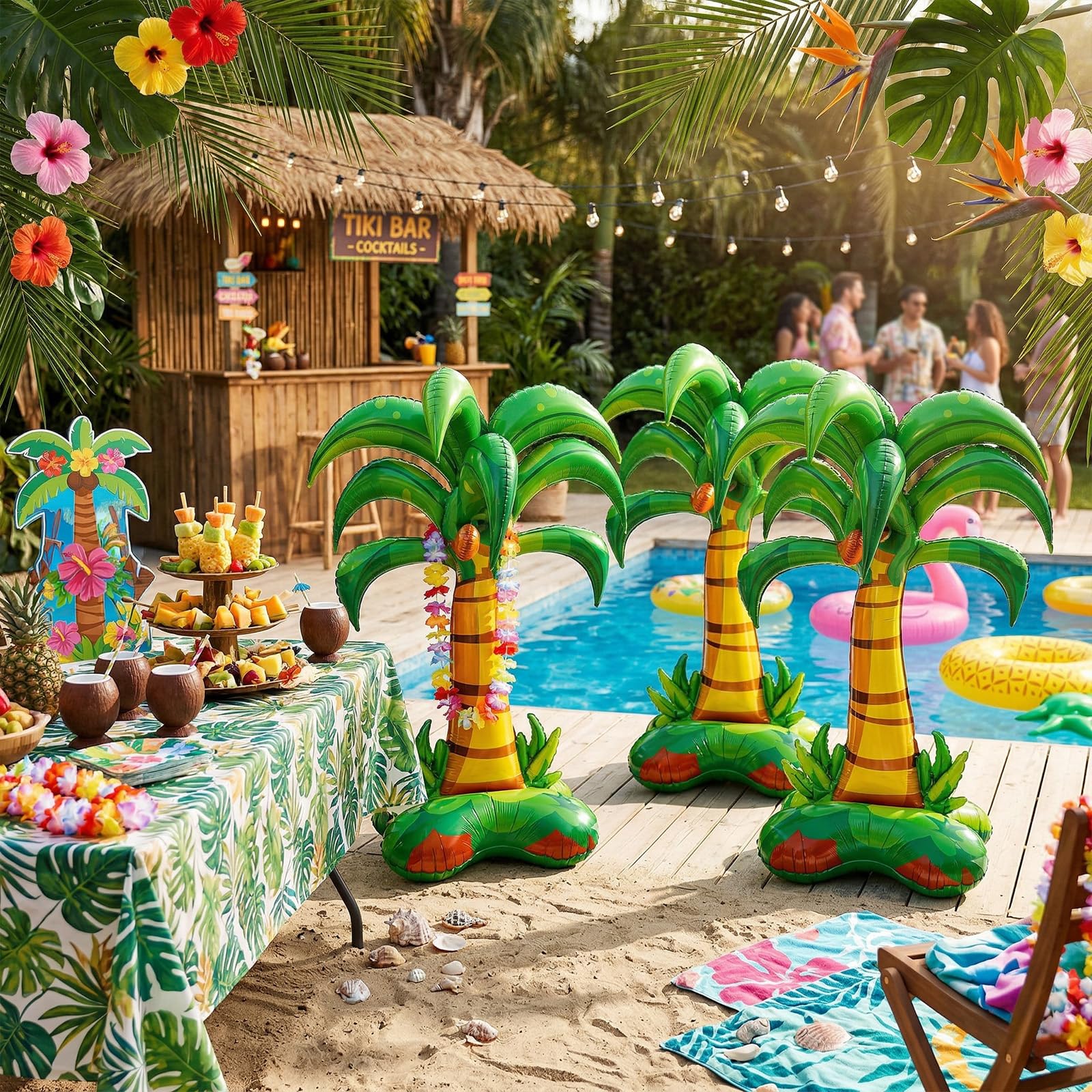 4 Pieces 52 Inches Large Inflatable Standing Palm Tree Balloons, Green Blow Up Foil Coconut Tree Balloons for Birthday Baby Shower Decorations