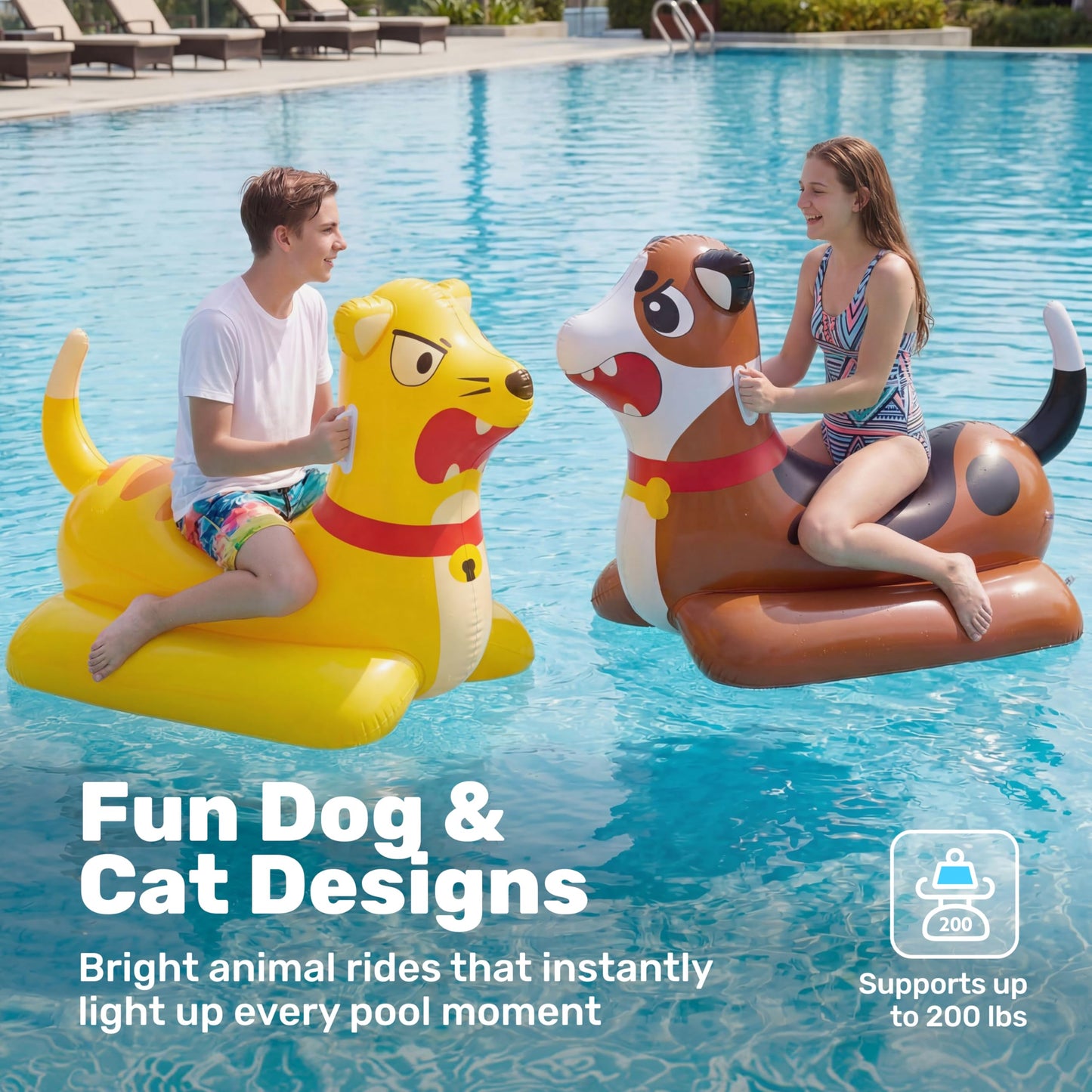 Sloosh Inflatable Pool Float Battle Game Set for Kids & Adults-Includes 2 Giant Ride On Pool Toy Kitten & Puppy for Outdoor Swimming Party Family
