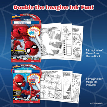 Marvel Spider-Man Imagine Ink Activity Book Bundle, Spiderman Books for Kids, Magic Ink Pictures and Mess-Free Game Book, 2 Books and 2 Markers, Ages