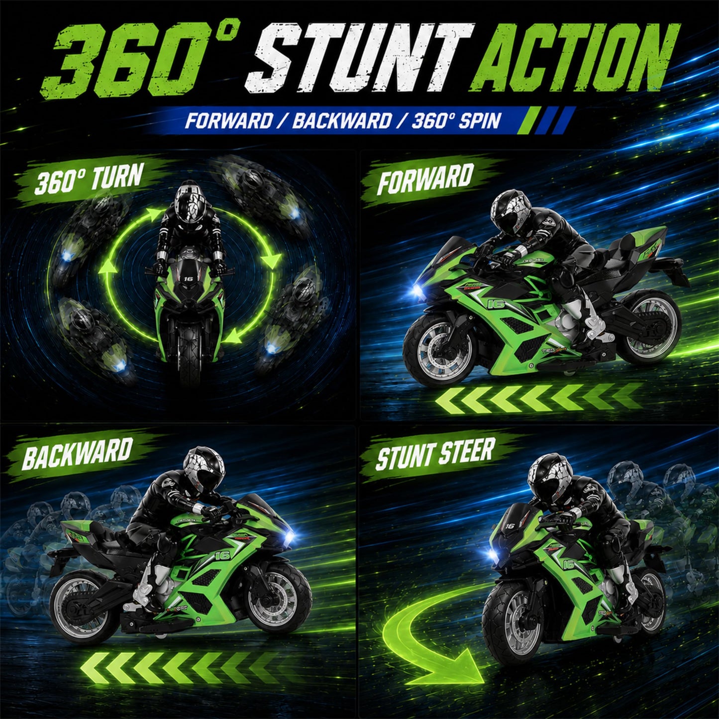 Liberty Imports 2.4G RC Remote Control Stunt Motorcycle with Riding Figure, 1:10 Scale High Speed Cross Country 360 Degree Rotation Drift Shockproof