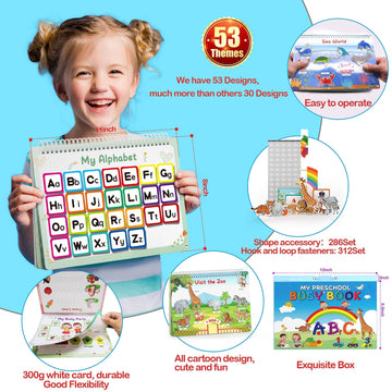 WJPC 53 Designs Busy Book for Toddlers 1,2,3,4,5,6 Years. Preschool Learning Busy Board Kids Boys&Girls Quiet Montessori Toddler Activity Book
