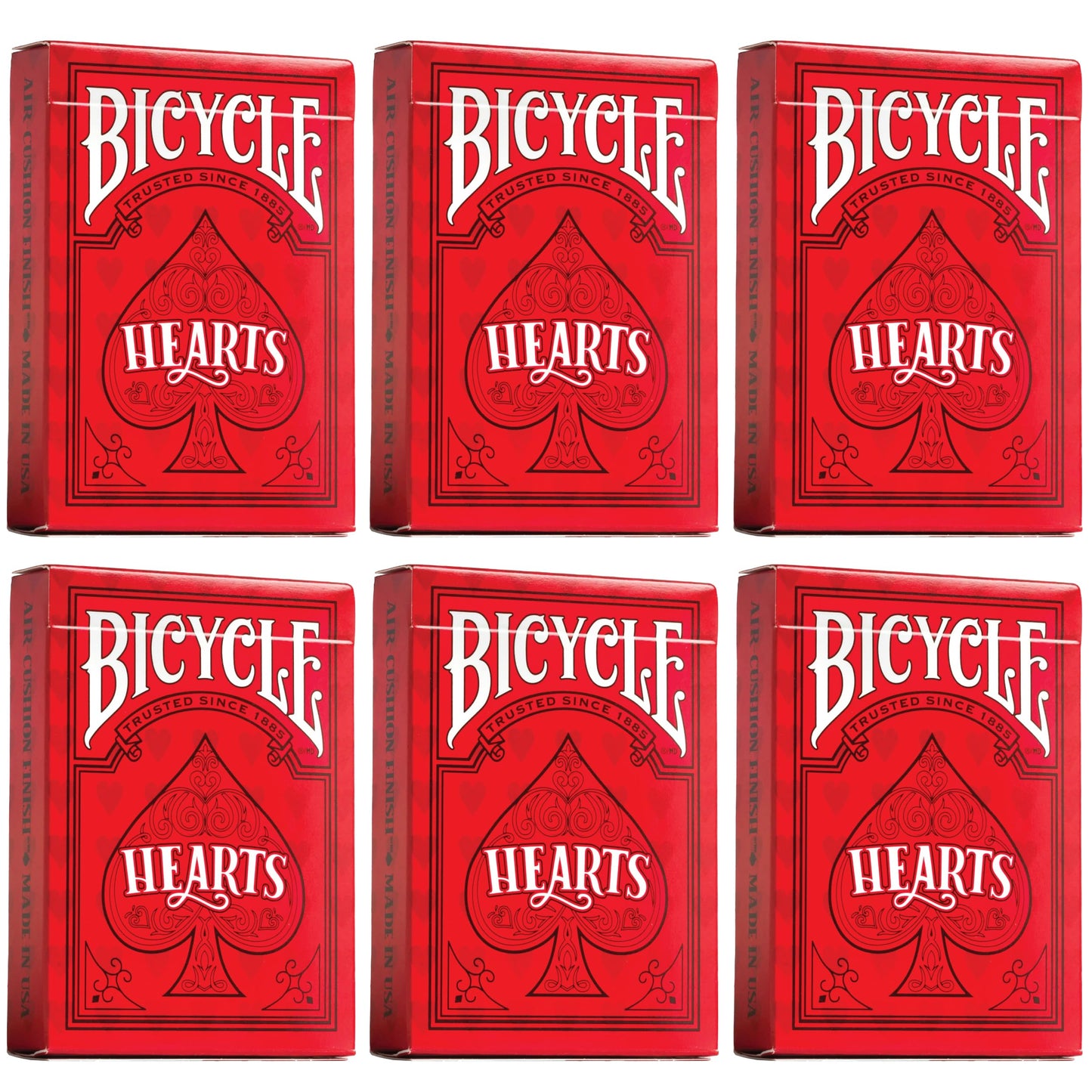 Bicycle Playing Cards 6 Deck Rider Back Red Hearts Collector's Bundle | 6 Decks Playing Cards with Highlighted Cards and Rules for the Game of Hearts.