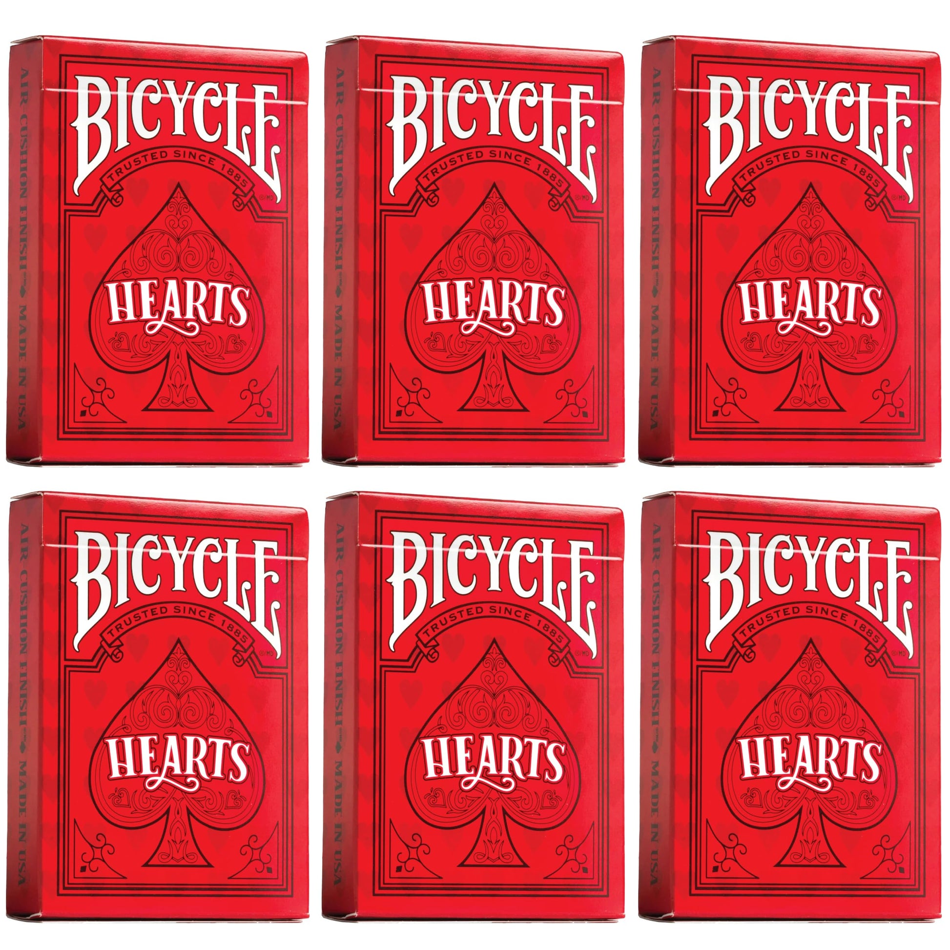 Bicycle Playing Cards 6 Deck Rider Back Red Hearts Collector's Bundle | 6 Decks Playing Cards with Highlighted Cards and Rules for the Game of Hearts.