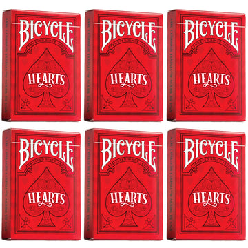 Bicycle Playing Cards 6 Deck Rider Back Red Hearts Collector's Bundle | 6 Decks Playing Cards with Highlighted Cards and Rules for the Game of Hearts.