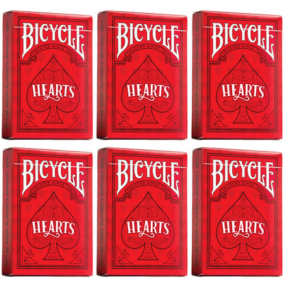 Bicycle Playing Cards 6 Deck Rider Back Red Hearts Collector's Bundle | 6 Decks Playing Cards with Highlighted Cards and Rules for the Game of Hearts.