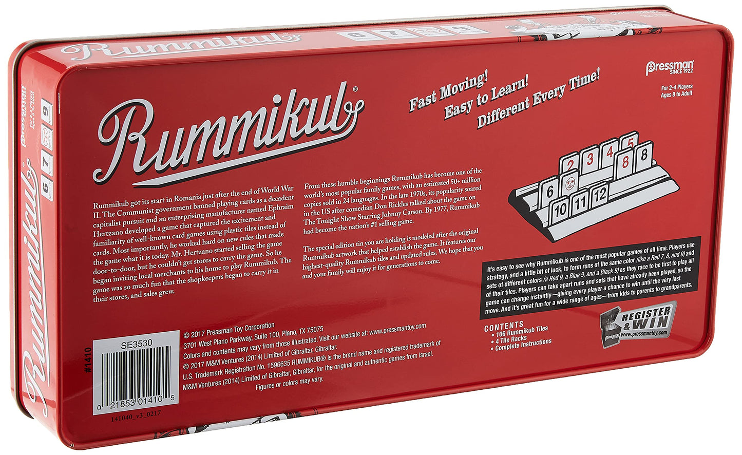 Rummikub in Retro Tin - The Original Rummy Tile Game by Pressman Red, 5"
