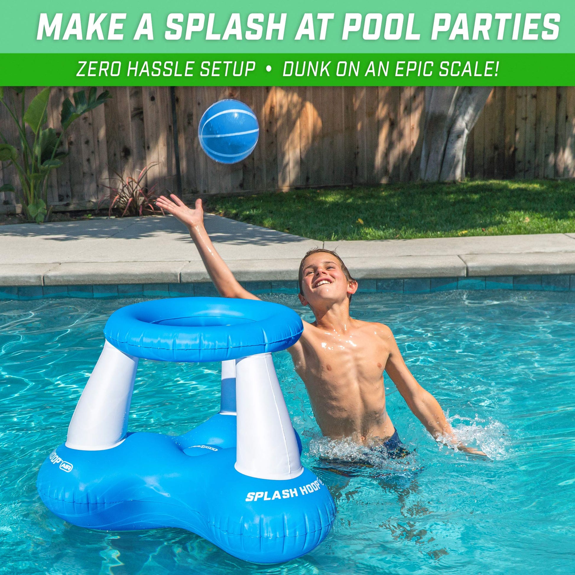 GoSports Splash Hoop Air, Inflatable Pool Basketball Game - Includes Floating Hoop, 2 Water Basketballs and Ball Pump