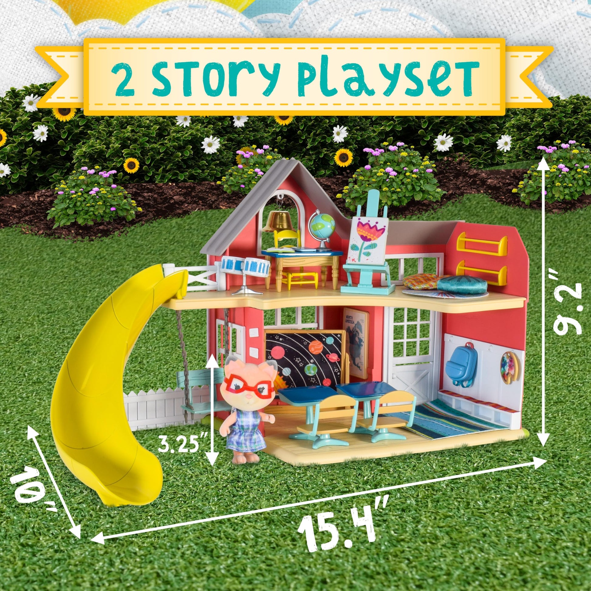 Honey Bee Acres Sunshine Meadow School Complete Set with Miniature Flocked Figure, 21 Pieces , Ages 3+
