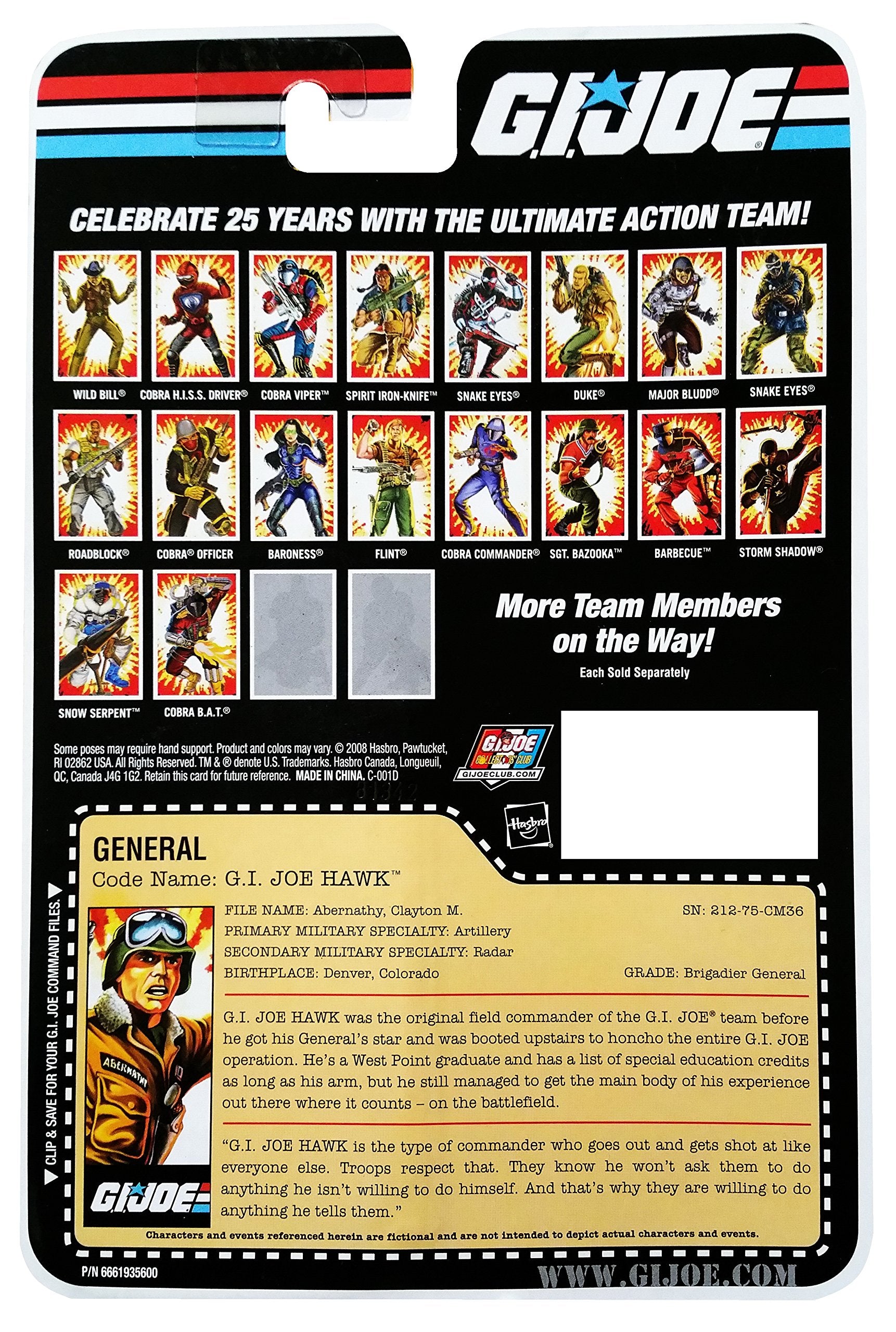 G.I. Joe 25th Anniversary Cartoon Series Cardback: General Hawk 3-3/4 Inch Action Figure