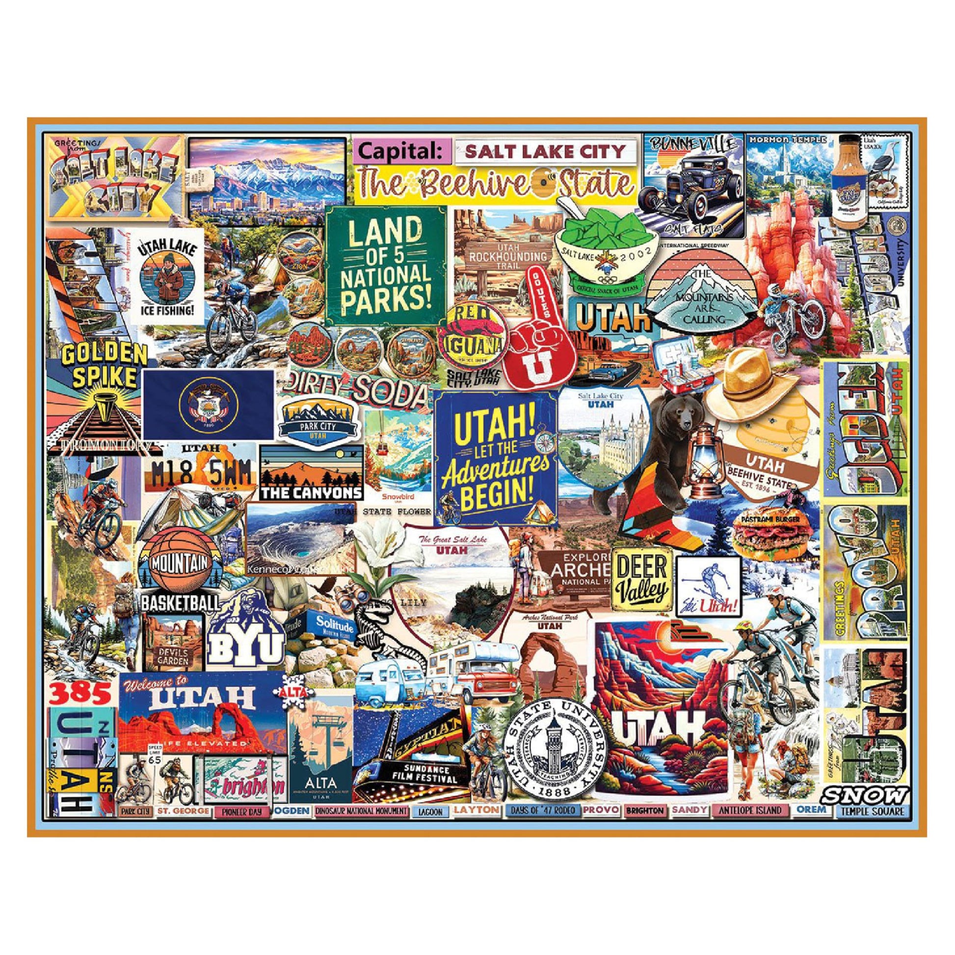 White Mountain 1000 Piece Jigsaw Puzzle Beehive State Collage, I Love Utah