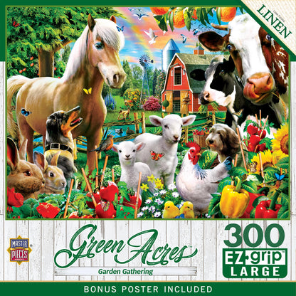 MasterPieces - 300 Piece Jigsaw Puzzle, Large EZ Grip Shapes, Garden Gathering, Fun for Adults, Seniors, Family, Kids, Matte Finish, 18"x24"