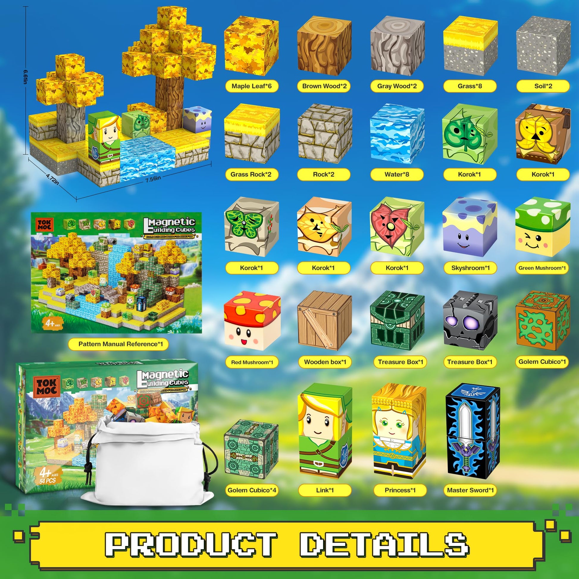 Magnetic Building Blocks for BOTW Fans, Koroks Magnet Cubes Blocks for Kids 5-7, STEM Building Game Sensory Outdoor Toys Christmas Birthday Gift