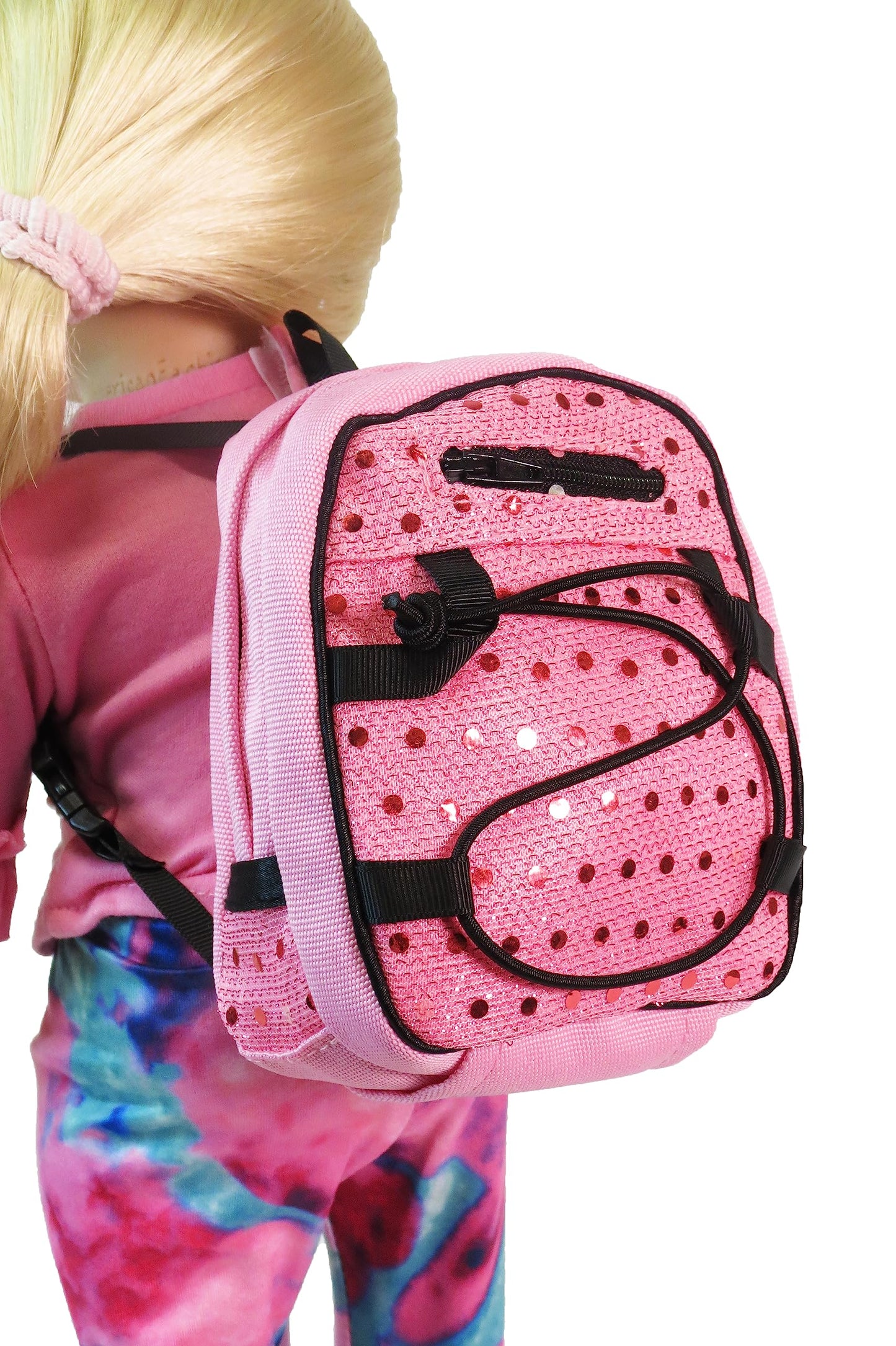 American Fashion World Doll Pink Sequin School Backpack for 18-Inch Dolls | Premium Quality & Trendy Design | Dolls Accessories for Popular Brands