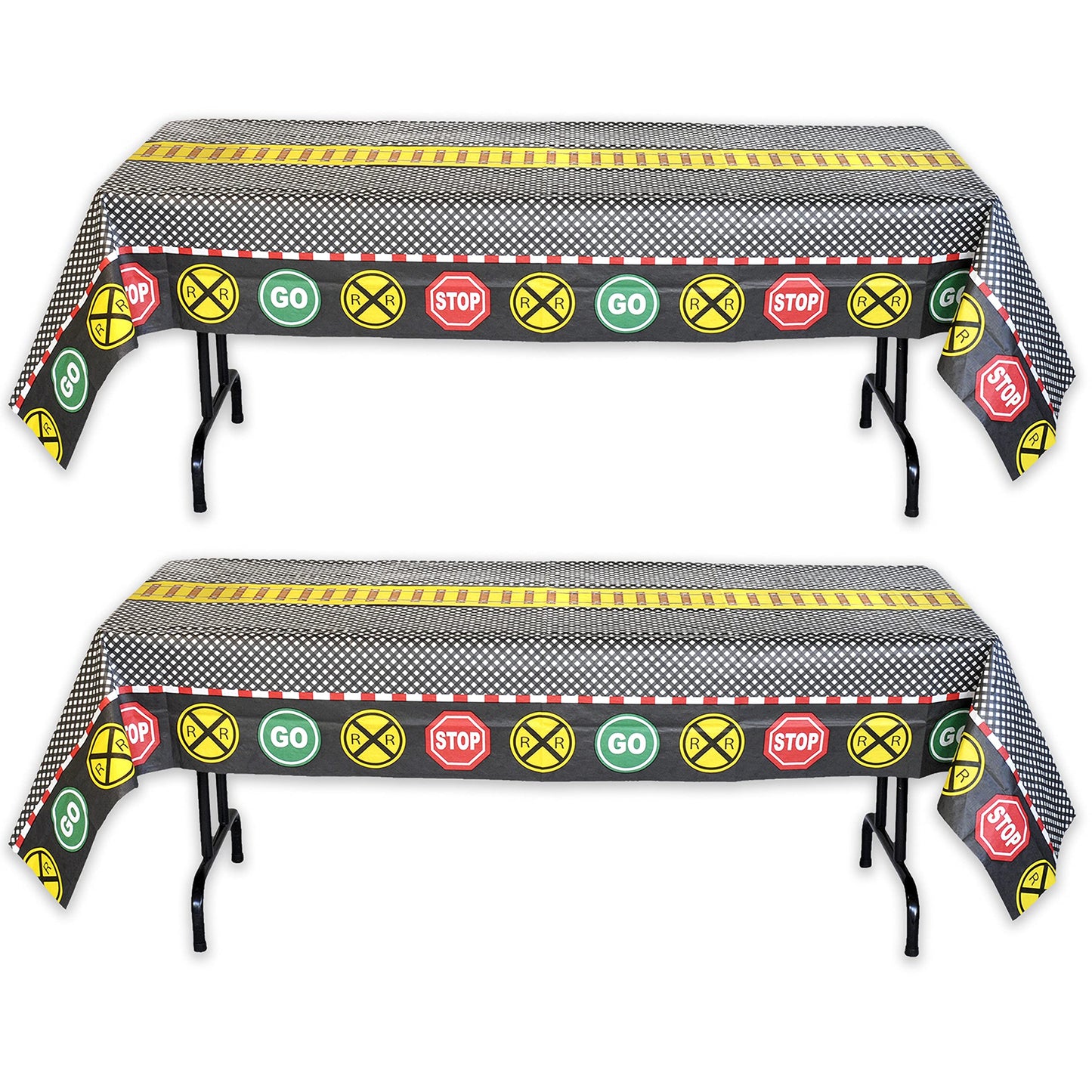 Havercamp Train Tablecloth for Kids Birthday Party Railroad Decorations Water & Tear-Resistant 54 in X 108 in Table Cover