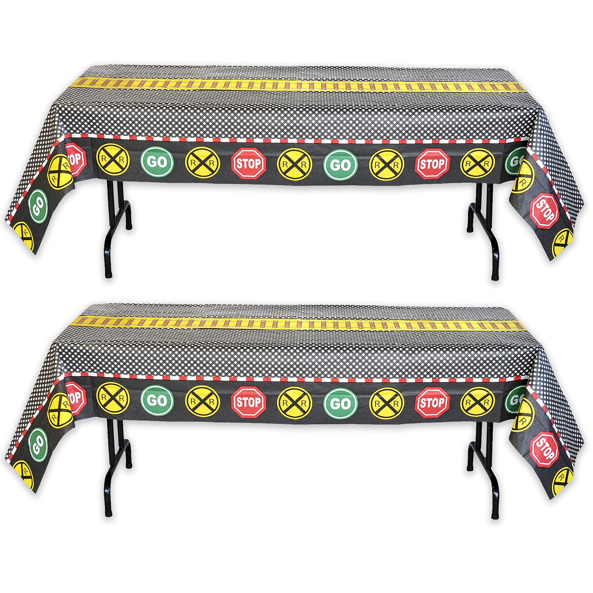 Havercamp Train Tablecloth for Kids Birthday Party Railroad Decorations Water & Tear-Resistant 54 in X 108 in Table Cover