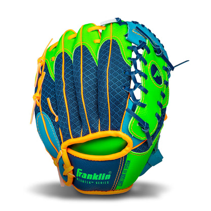 Franklin Sports Teeball Meshtek Gloves, Navy/Lime/Orange, Right Hand Throw, 9.5"
