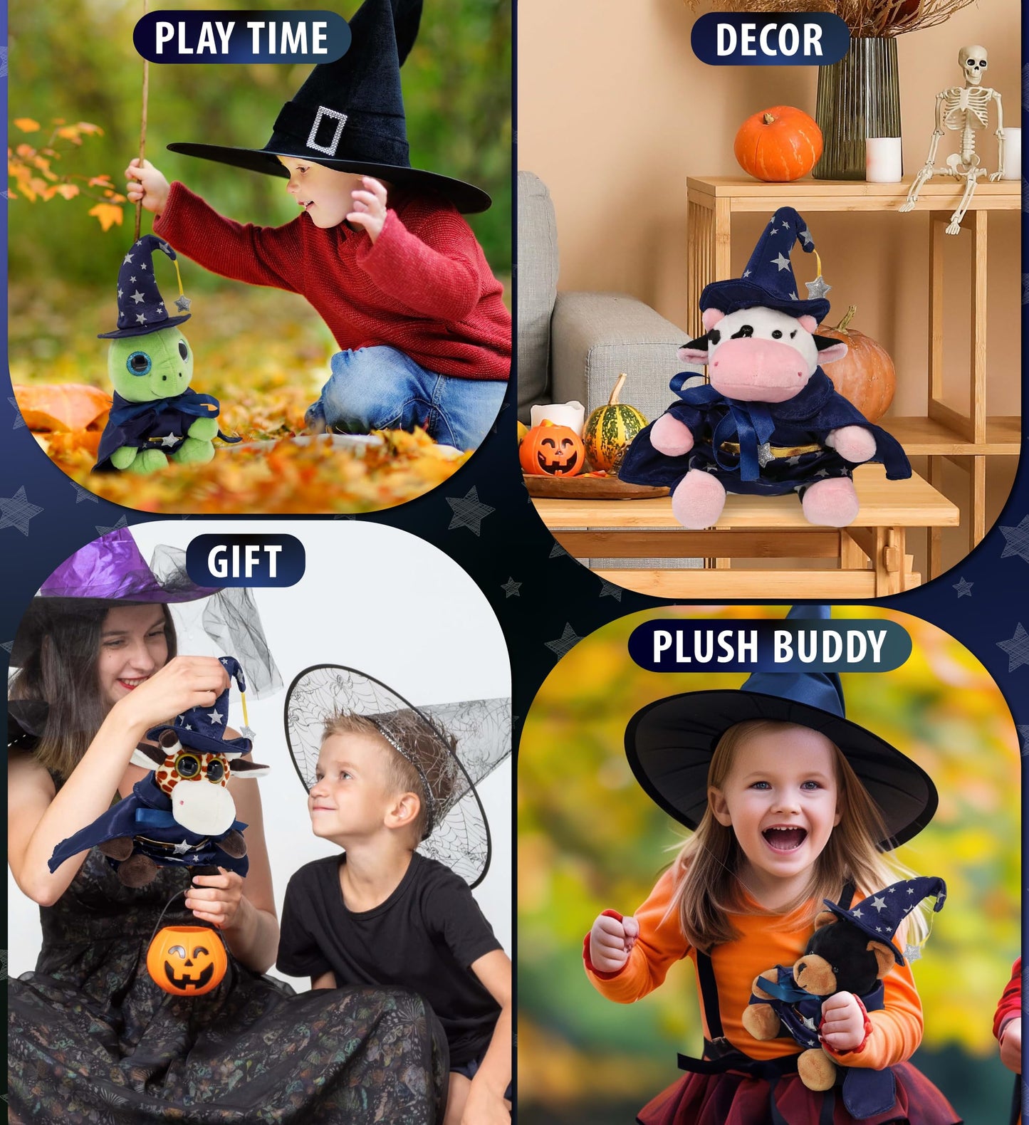 DolliBu Wizard Stuffed Animal Dress Up Set - Cute Teddy Bear Wizard Costume with Blue Cape and Hat with Silver Stars - Large for 8 to 10 Inch Plush