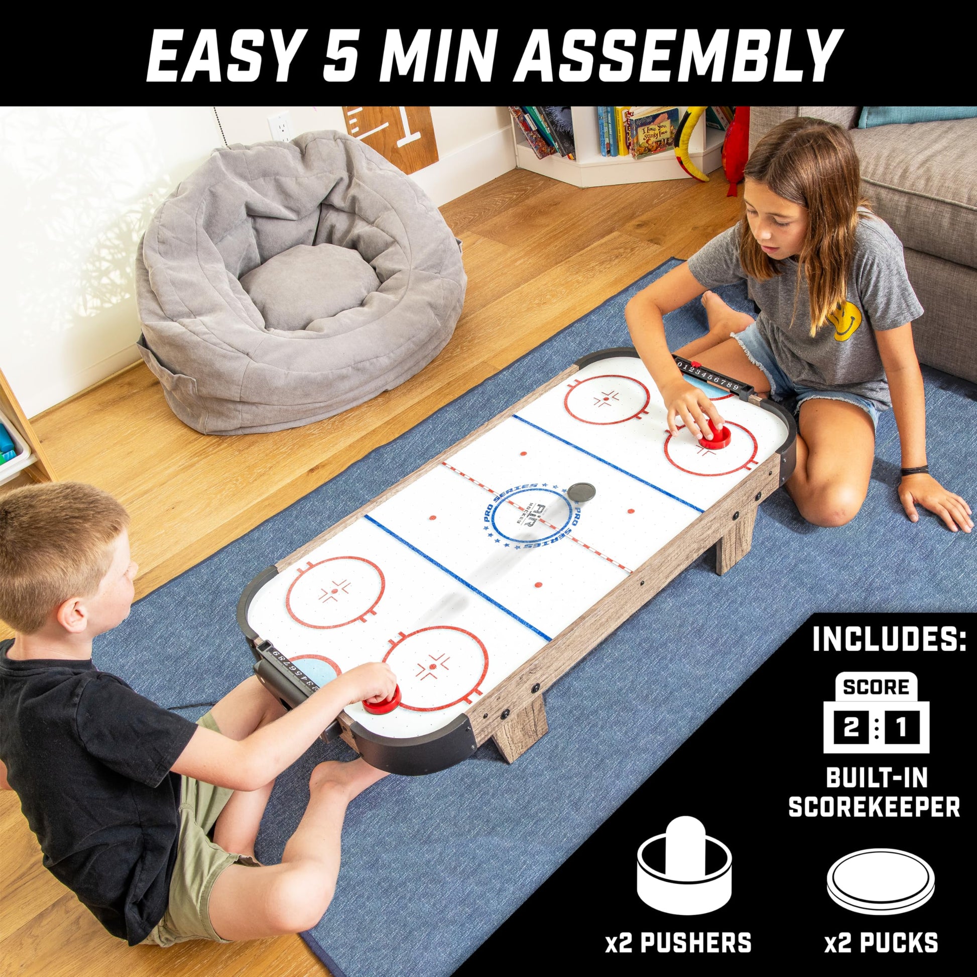 GoSports 40 Inch Table Top Air Hockey Game for Kids - Oak