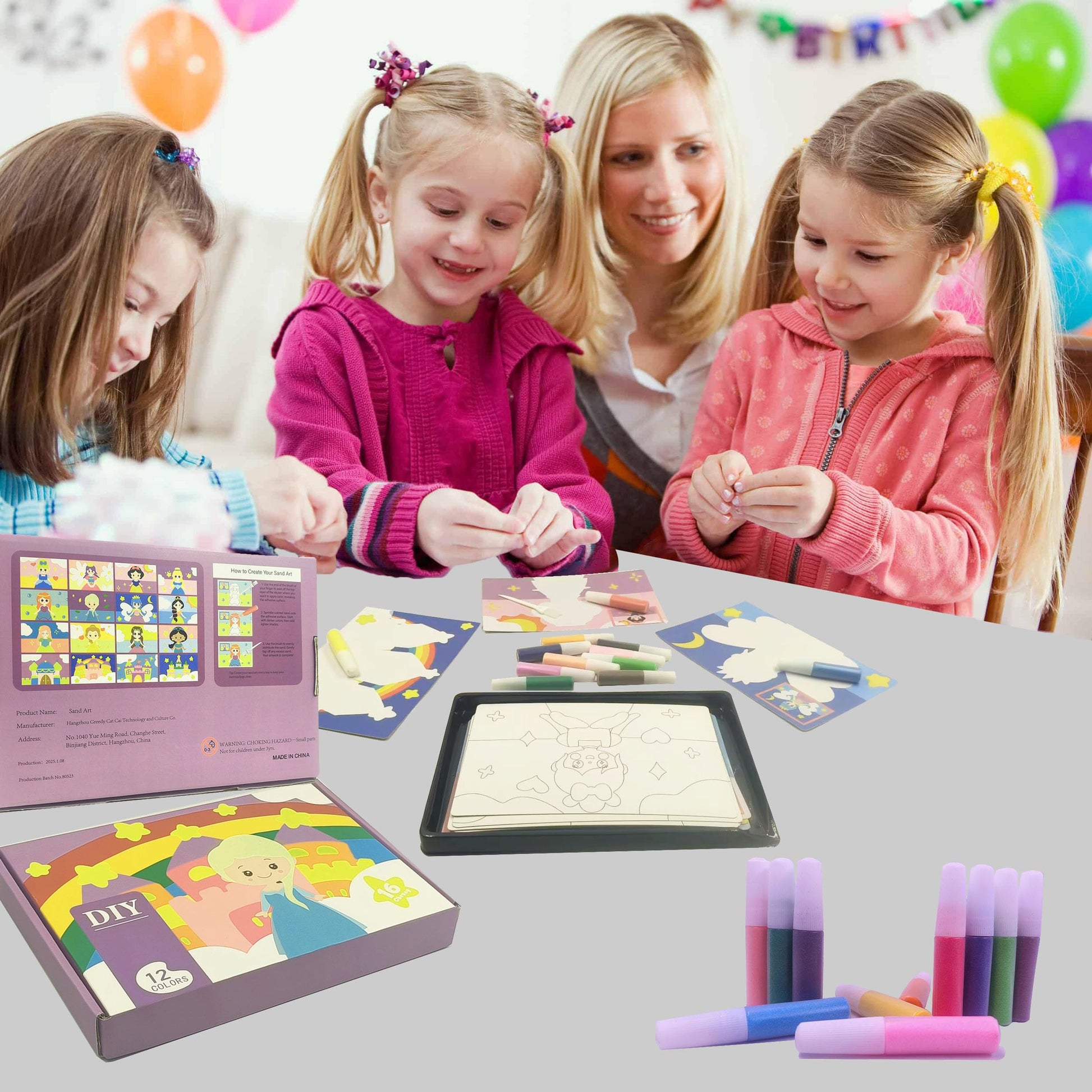MoimTech Sand Art Kits for Kids,16 Arts and Crafts Designs,Sheet Art Painting Cards,Princess and Castle Theme,Reusable Tray 12 Color Sands