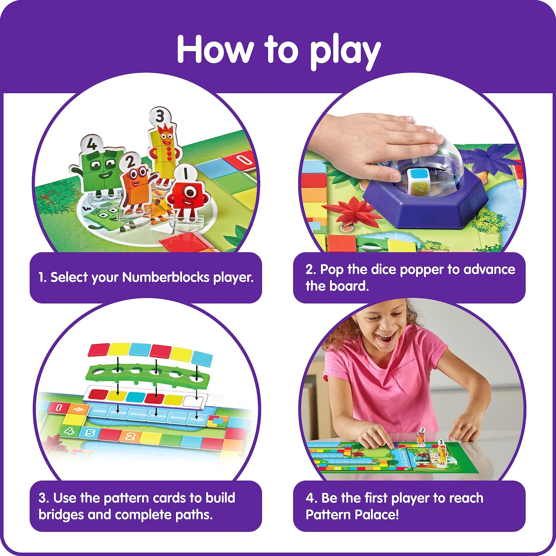 hand2mind Numberblocks Race to Pattern Palace! Board Game, Educational Board Games, Numbers for Toddlers, Math Toys for Kids 3-5, Preschool Learning