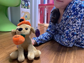 Plushland Halloween Pawpals 8 inches Puppy Dog Plush Stuffed Toy Comes with Hat and Halloween Jack O Lantern - Pumpkin for Kids on This Holiday