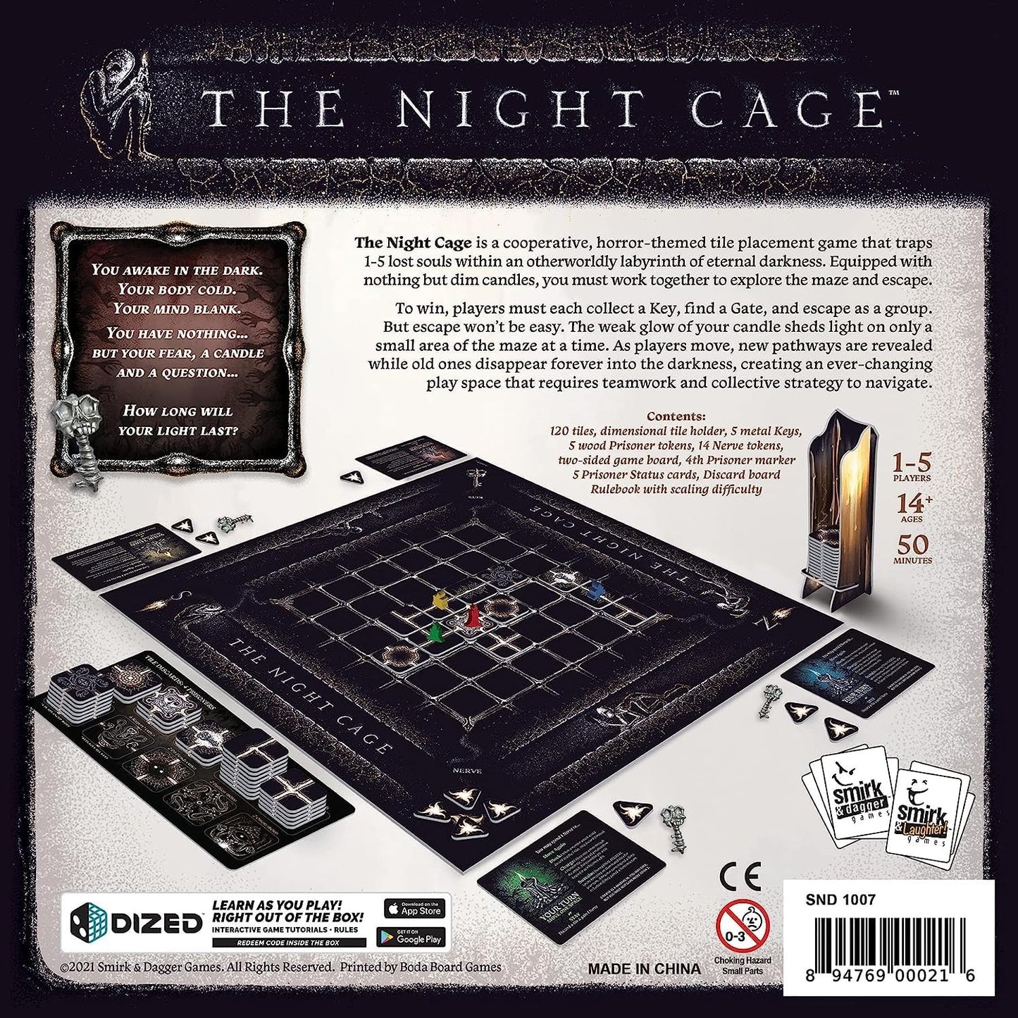 The Night Cage by Smirk and Dagger | Cooperative Candlelit Horror Strategy Game | Tile Laying Labyrinth Escape Adventure | for 1 to 5 Players | Ages