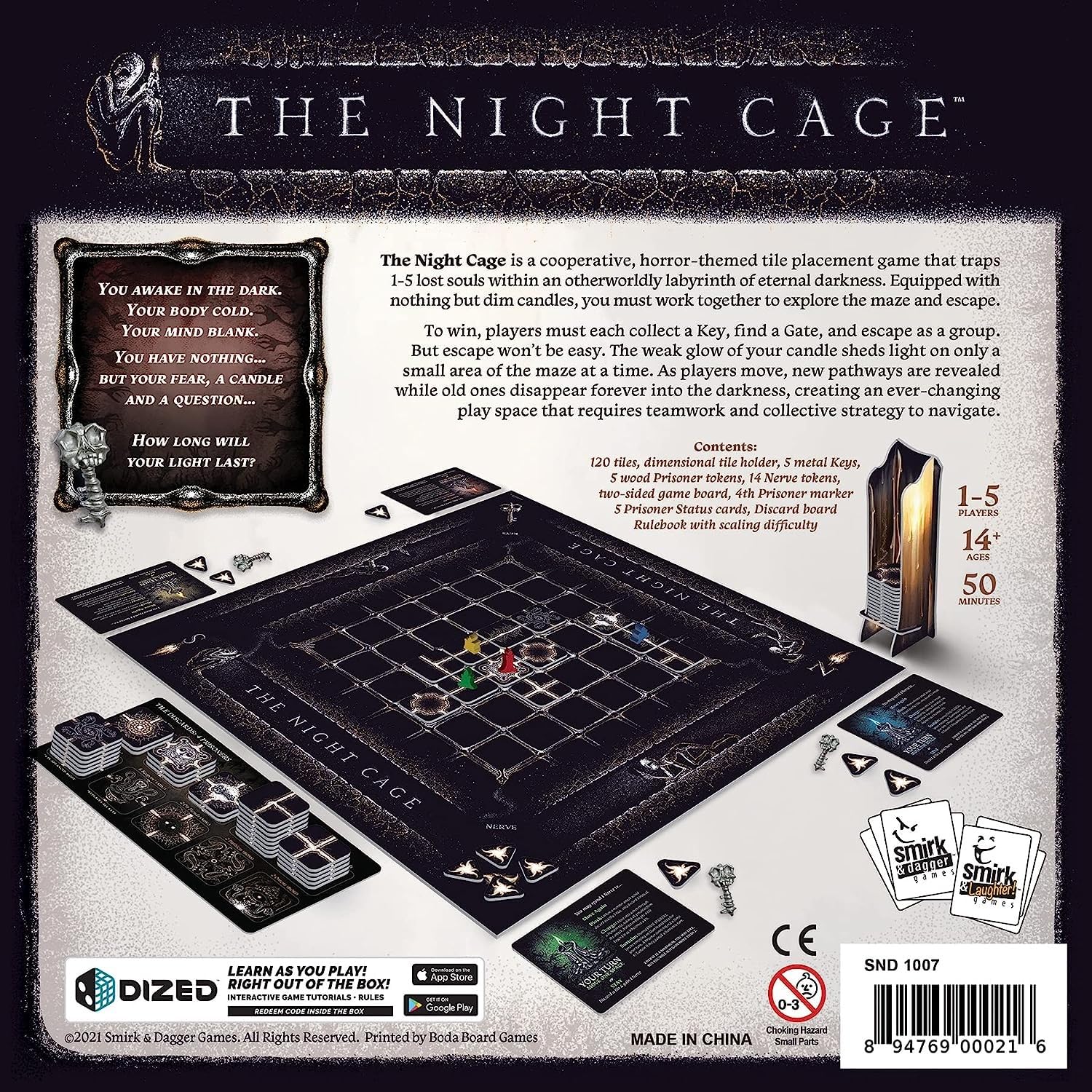 The Night Cage by Smirk and Dagger | Cooperative Candlelit Horror Strategy Game | Tile Laying Labyrinth Escape Adventure | for 1 to 5 Players | Ages