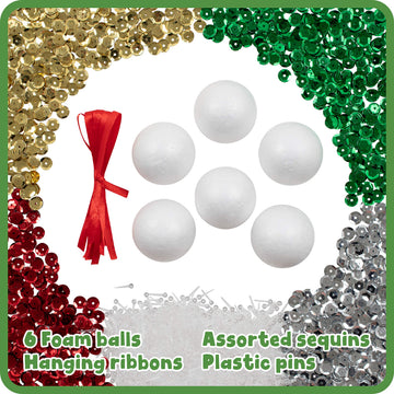 READY 2 LEARN- Create Your Own Sequin Ornaments - Set of 6 - Christmas Crafts for Kids - Christmas Tree Decorations - All Materials Included