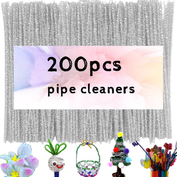 200pcs Pipe Cleaners, Glitter Silver Pipe Cleaners Craft Supplies,Thick Chenille Stems Fuzzy Wire Sticks Holiday Decorations and School Supplies