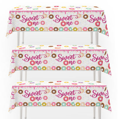 hanviync 3pcs Sweet One Donut Party Tablecloth Donut 1st Party Decorations,1 Year Old Birthday Decorations,Donut First Birthday Decorations