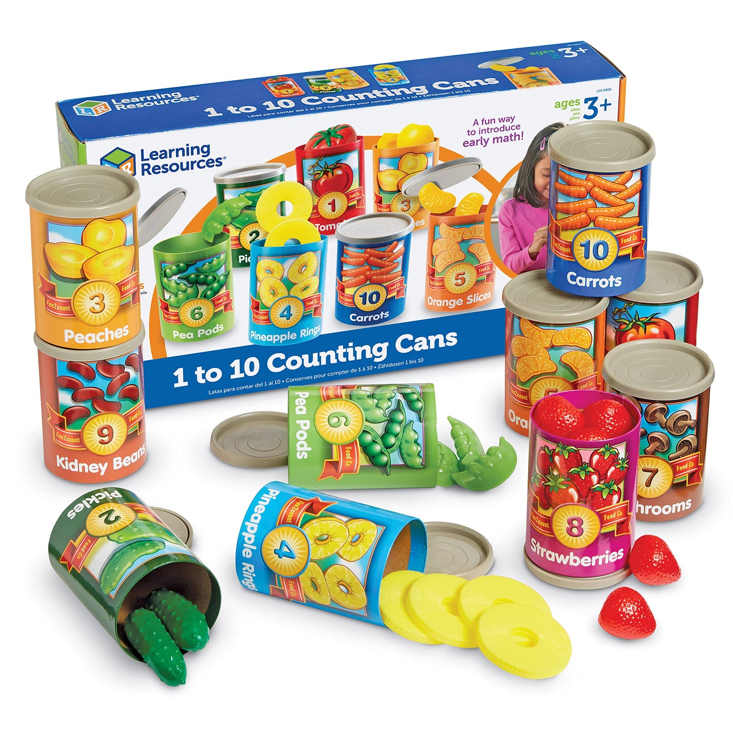 Learning Resources One to Ten Counting Cans - 65 Pieces, Ages 3+, Toddler Activities, Preschool Pretend Play, Supermarket Food Toys