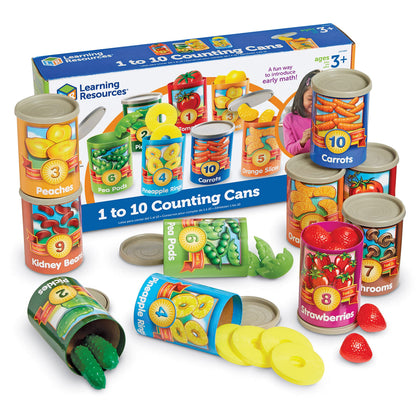 Learning Resources One to Ten Counting Cans - 65 Pieces, Ages 3+, Toddler Activities, Preschool Pretend Play, Supermarket Food Toys