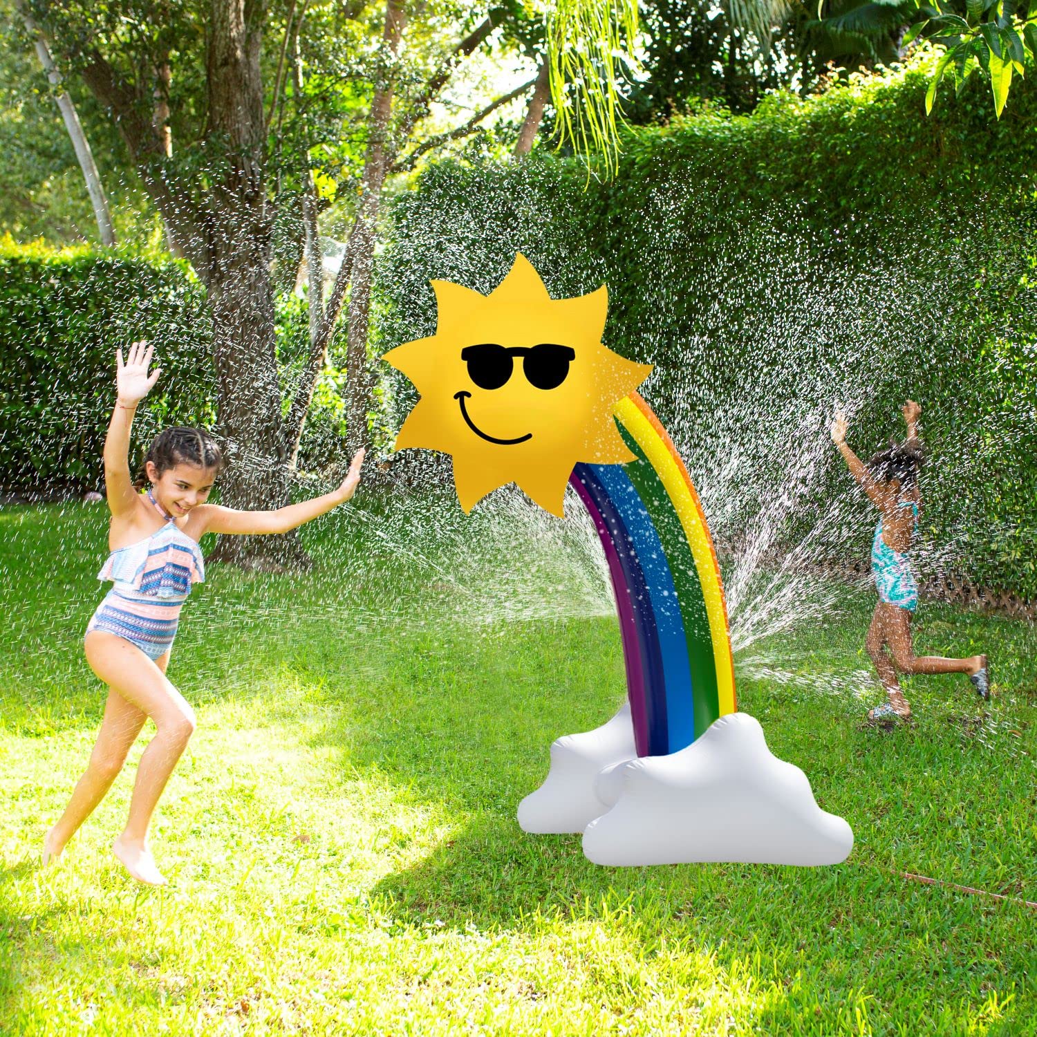 PoolCandy 5-Foot Giant Inflatable Rainbow Sprinkler - Sun Shower Backyard Water Toy for Kids & Adults, Garden Hose Splash Play for Summer Parties