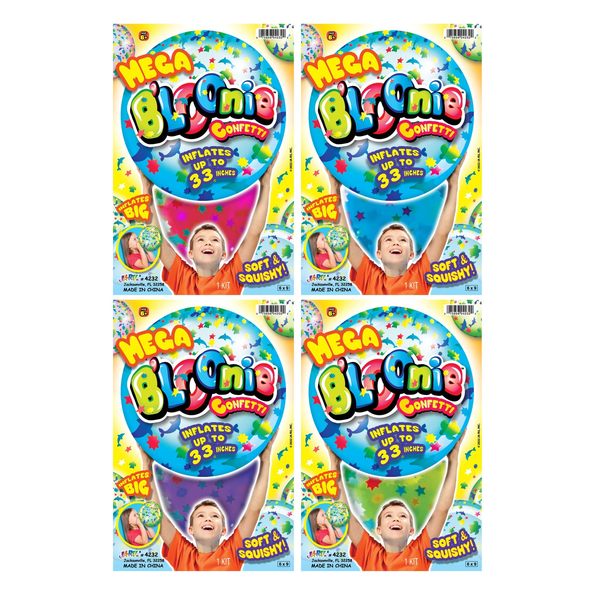 JA-RU Bloonie Inflatable Mega Ball (4 Packs) Soft Clear Confetti Filled Bubble for Kids & Adults. Summer Pool, Beach, Yard Toys. Party Favor, Birthday