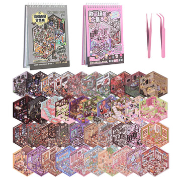 BESKIT 2 Books 3D Scene Stickers, 40 Sets DIY Stickers Scene for Relaxing Pass The Time, Make Your Own Cute Sticker Scenes Book (Style1)