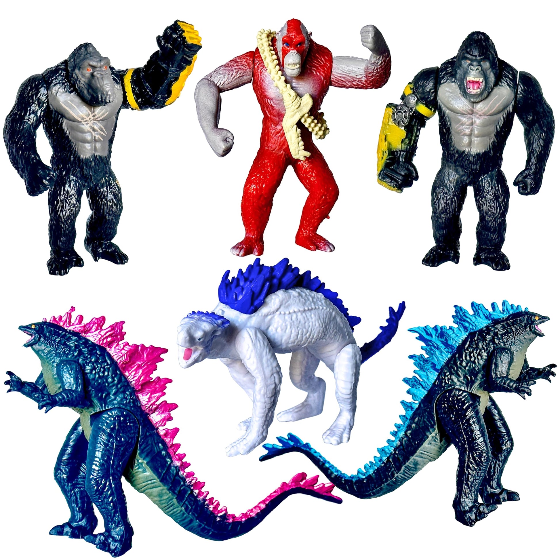 TwCare Set of 6 Monster x Kong: The New Empire, Dinosaur Dragon Toys Action Figures, Evolved Basic Exquisite Battle Roar B.E.A.S.T. Glove Shimo Frost